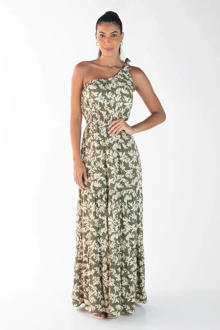 vestido Dwz Um Ombro Estampado