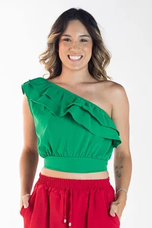 Cropped Dwz Um Ombro Com Babado