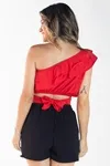 Cropped Dwz Um Ombro Com Babado
