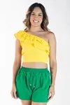 Cropped Dwz Um Ombro Com Babado