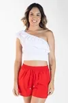 Cropped Dwz Um Ombro Com Babado