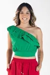 Cropped Dwz Um Ombro Com Babado
