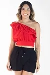 Cropped Dwz Um Ombro Com Babado