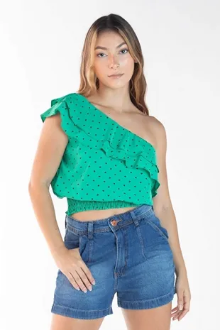 Cropped Dwz Um Ombro Com Babado