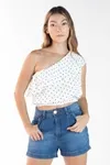 Cropped Dwz Um Ombro Com Babado