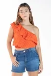 Cropped Dwz Um Ombro Com Babado