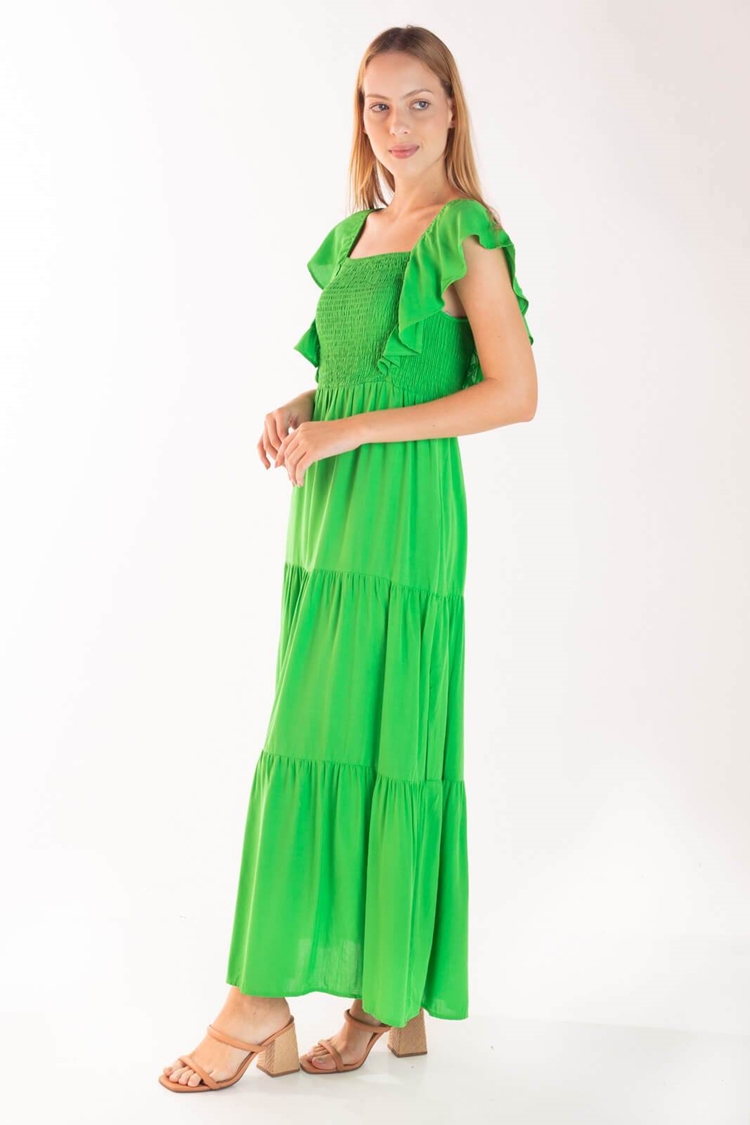 VESTIDO GASA LARGO LISO PICO Talla 42 Color VERDE BRAZIL