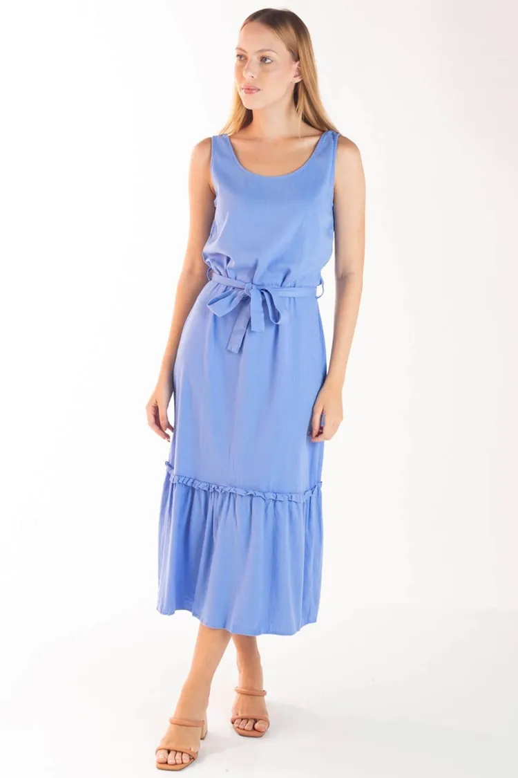 Vestido Dwz Liso Midi Com Faixa