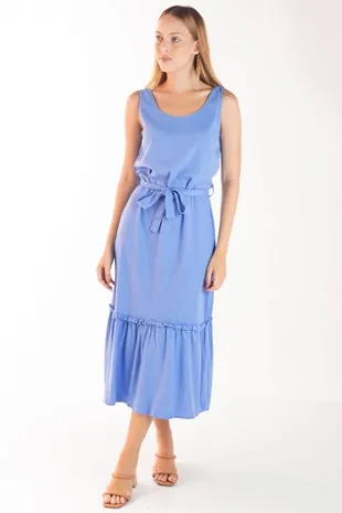 Vestido Dwz Liso Midi Com Faixa