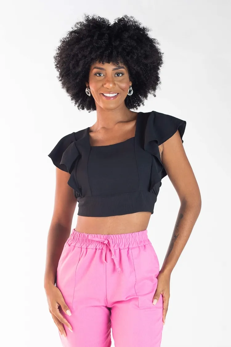 Cropped Dwz  Amarracao com Manga Babado