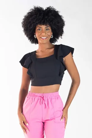 Cropped Dwz  Amarracao com Manga Babado