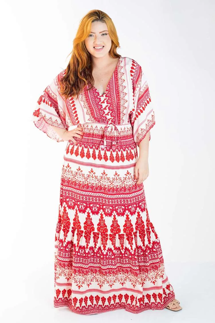 Vestido Dwz Longo Estampado com Manga