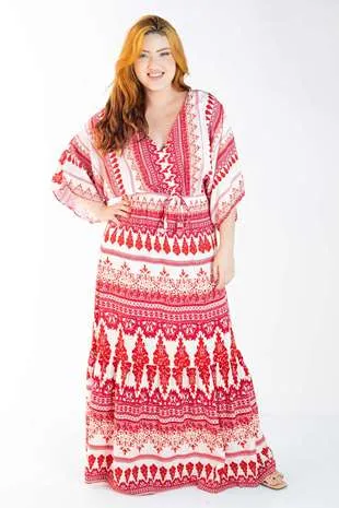 Vestido Dwz Longo Estampado com Manga