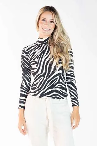 Blusa Dwz Manga Longa de Malha Zebra