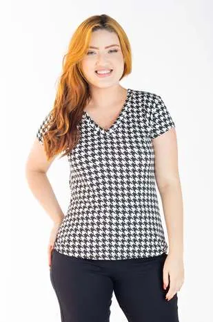Blusa Dwz Manga Curta Estampada pied Poule de Malha