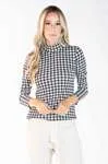 Blusa Dwz Manga Longa de Malha Pied Poule Gola Alta