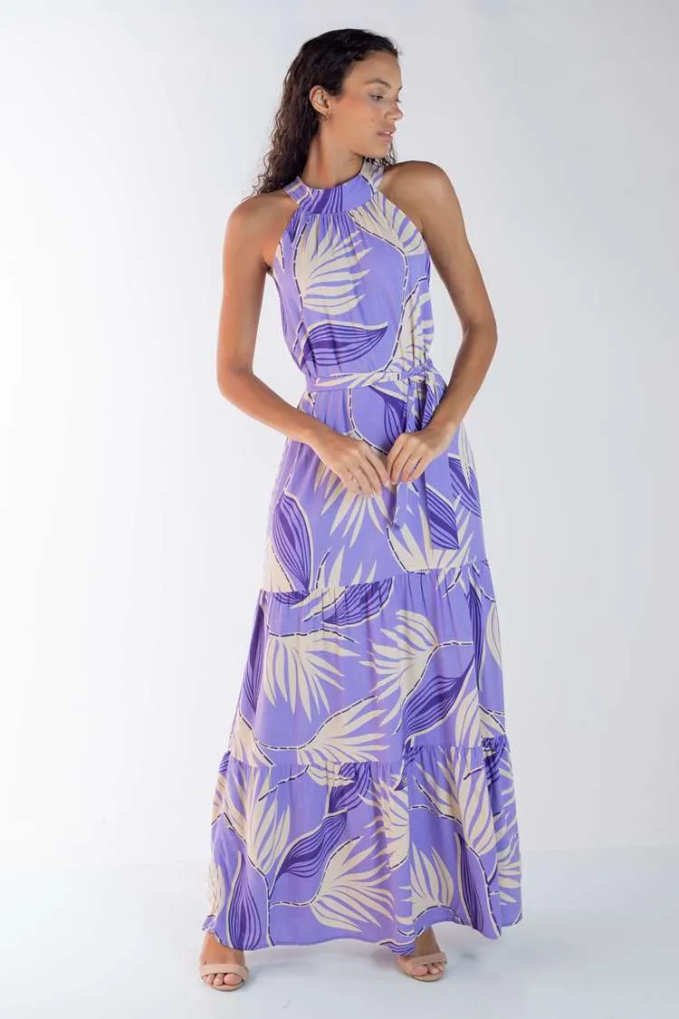 Vestido Dwz Longo Estampado com Amarracao