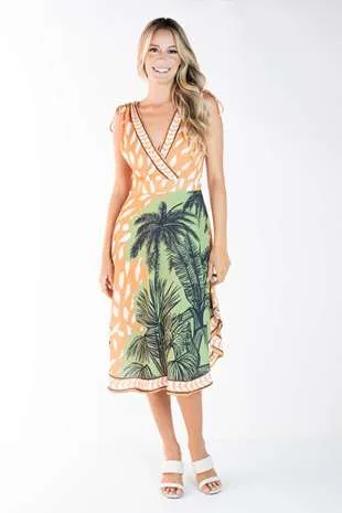 Vestido Dwz Transpassado Estampa Coqueiro