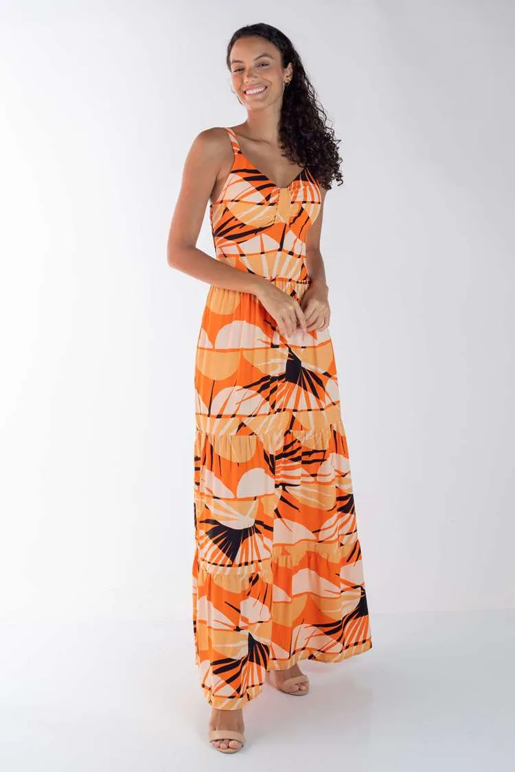 Vestido Dwz Longo Estampado com Bojo
