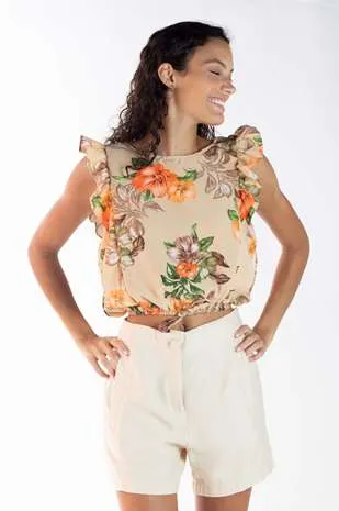 Blusa Dwz Manga Babado com Elastico