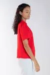 Blusa Dwz Manga Curta Gola Alta com Pregas