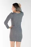 Vestido Dwz Curto Estampado Pied Poule Manga Longa