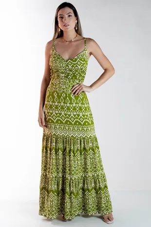 Vestido Dwz Longo Estampado Com Alcas