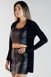 Cardigan Dwz Liso Longo De Malha