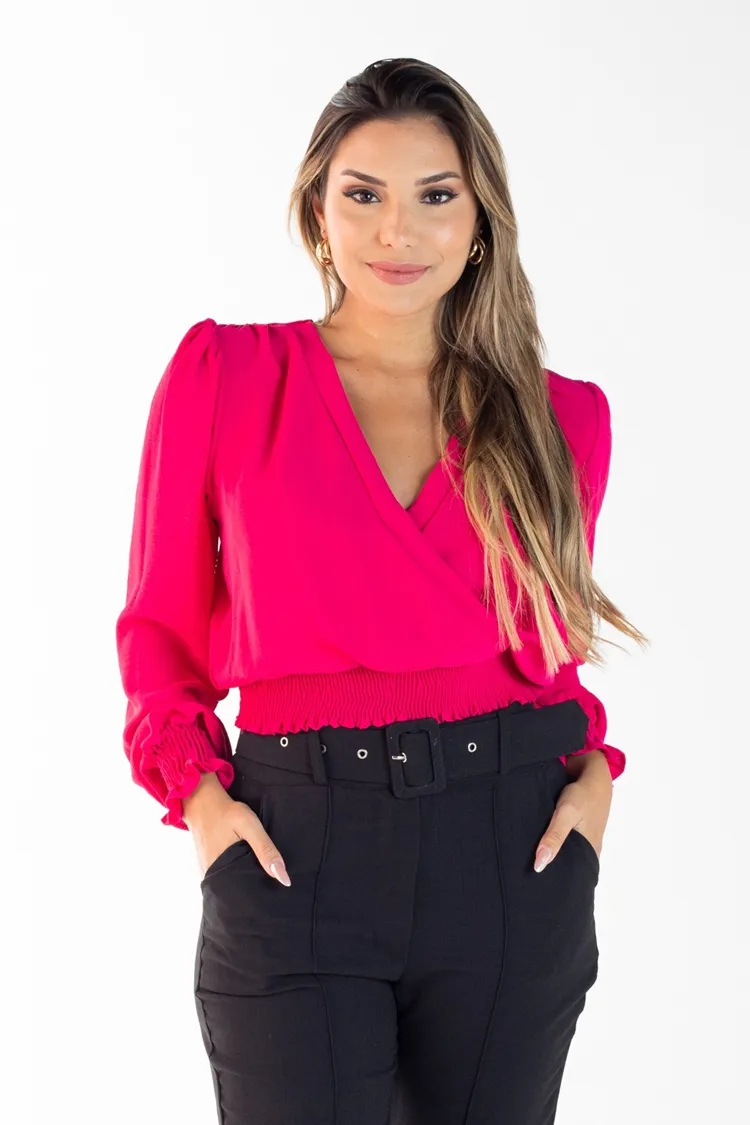 Blusa Dwz Manga Longa Com Lastex Transpassado