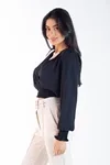 Blusa Dwz Manga Longa Com Lastex Transpassado