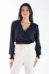 Blusa Dwz Manga Longa Com Lastex Transpassado