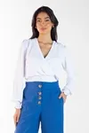 Blusa Dwz Manga Longa Com Lastex Transpassado