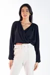 Blusa Dwz Manga Longa Lisa Transpassada