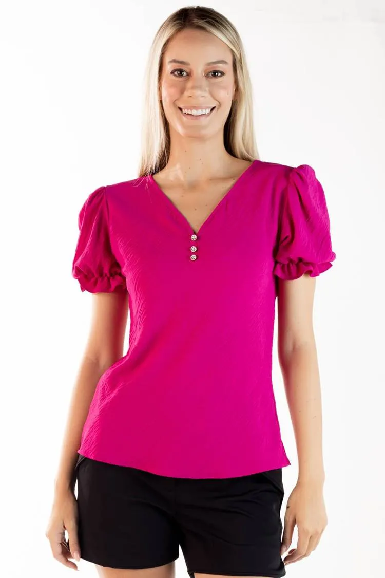 Blusa Dwz Manga Curta Com Botoes Lisa