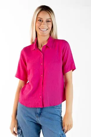 Camisa Dwz De Linho Manga Curta Com Botoes