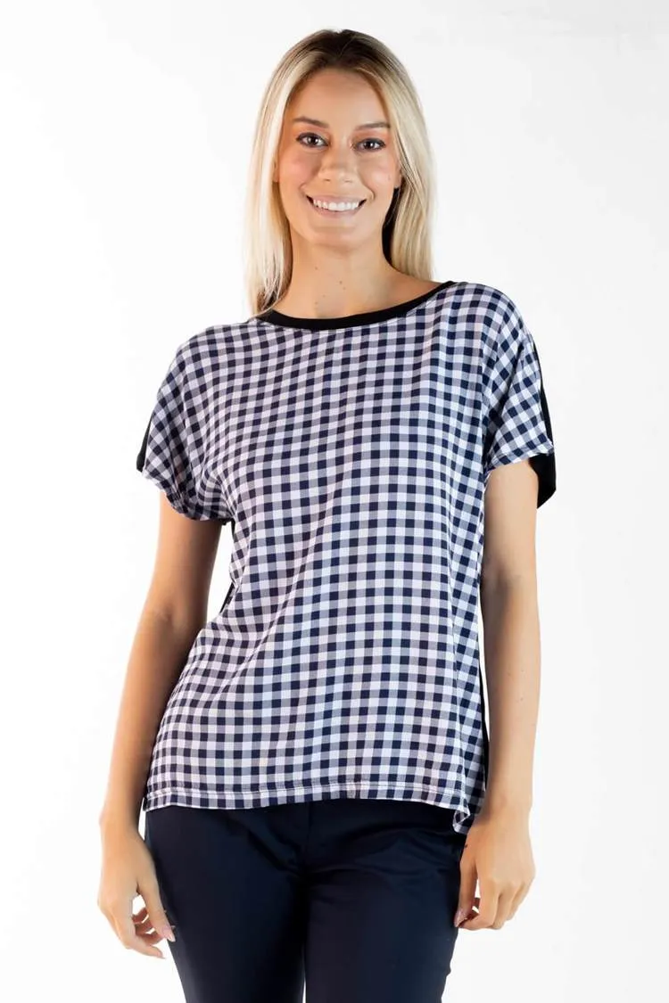 Blusa Dwz Xadrez Manga Curta Com Malha Lisa Nas Costas