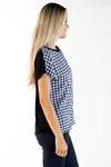Blusa Dwz Xadrez Manga Curta Com Malha Lisa Nas Costas