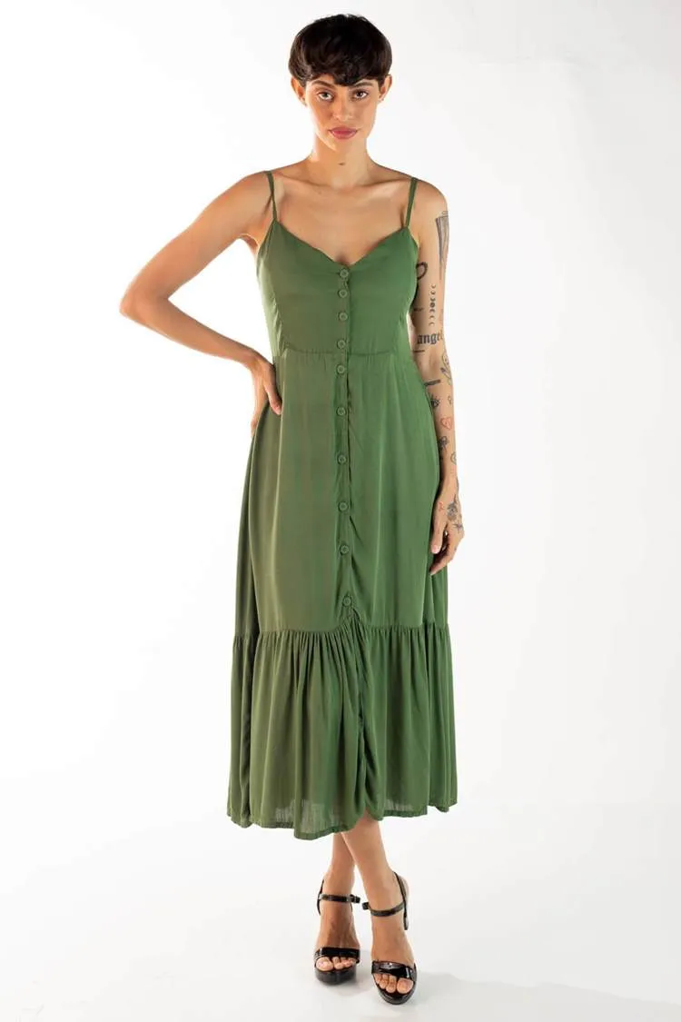 Vestido Dwz Liso Midi Com Botoes Frontais
