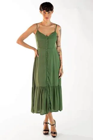 Vestido Dwz Liso Midi Com Botoes Frontais
