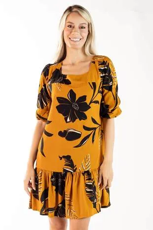 Vestido Dwz Curto Decote Quadrado Estampado