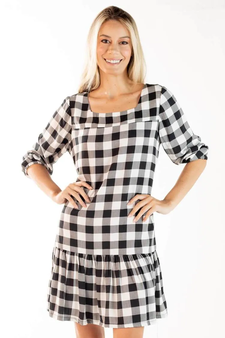 Vestido Dwz Curto Manga 3/4 Xadrez