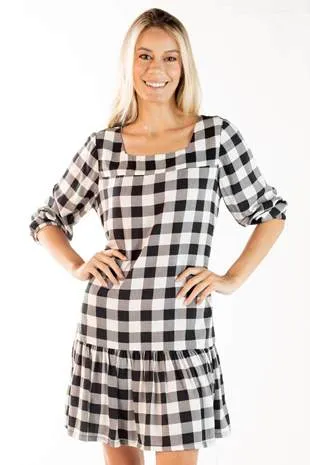 Vestido Dwz Curto Manga 3/4 Xadrez