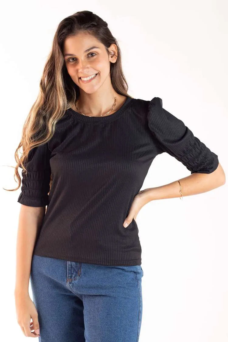 Blusa Dwz Canelada Manga Bufante Com Lastex