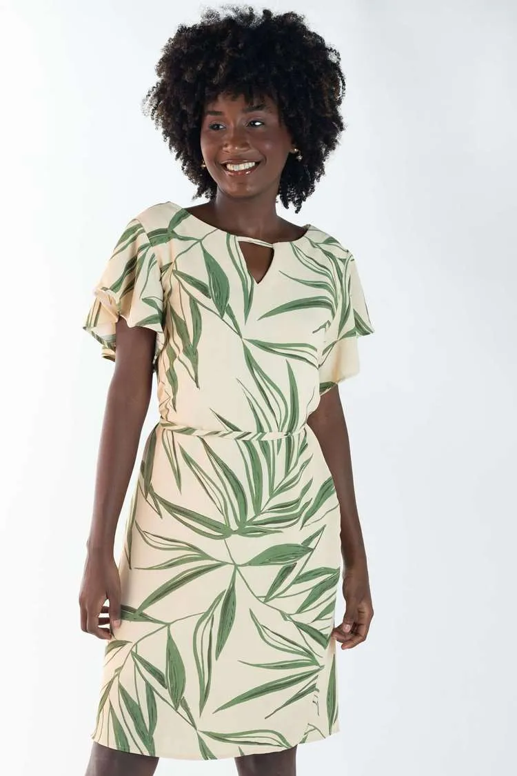 Vestido Dwz Curto Estampado Manga Babado