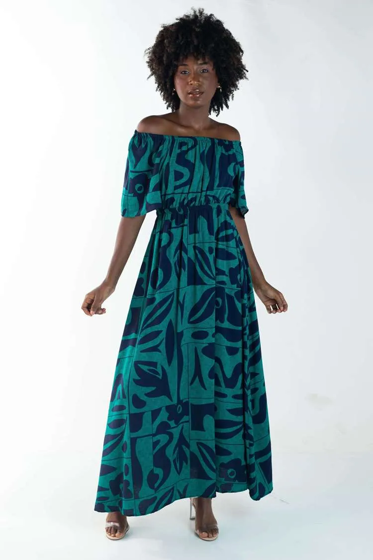 Vestido Dwz Estampado Midi Ombro a Ombro