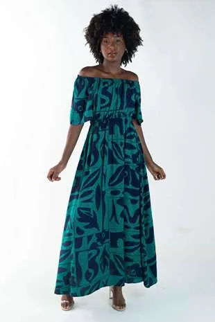 Vestido Dwz Estampado Midi Ombro a Ombro
