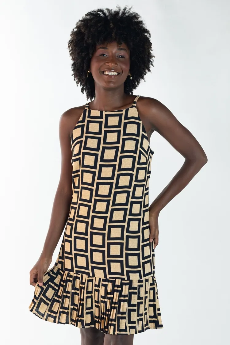 Vestido Dwz Curto Estampado Barra Plissada