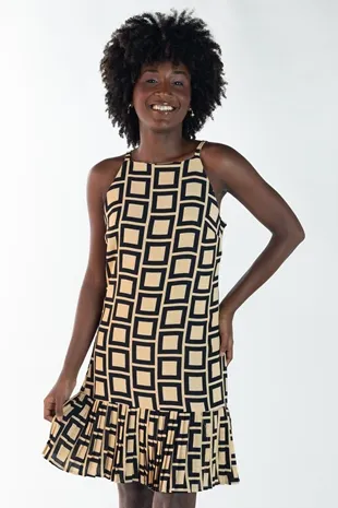 Vestido Dwz Curto Estampado Barra Plissada