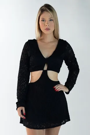Vestido Dwz Renda Com Manga Longa