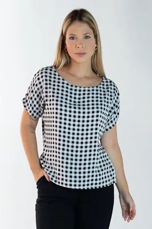 Blusa Dwz Manga curta estampa xadrez